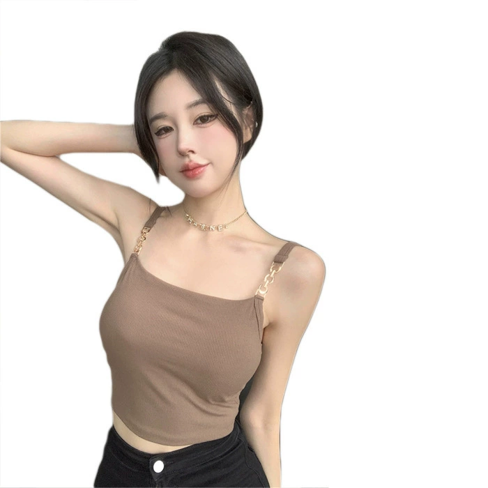 Женская майка-утяжка (tank top) из нейлона и эластана с цепочками-лямками, встроенными чашками, размер один, обрезанный зад