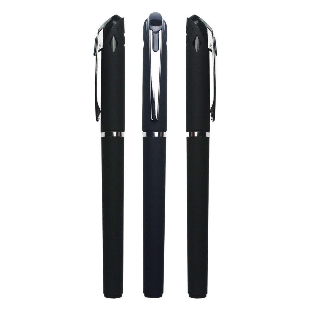 Pluma de gel esmerilado personalizado impreso LOGO pluma de publicidad pluma de firma personalizada plástico negro pluma de agua papelería en stock al por mayor