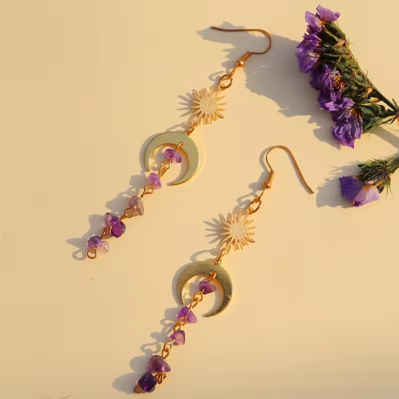 Simple Style, Shiny Style Women's Crystal Healing Irregular Moon Drop Earrings Healing Crystals Jewelry