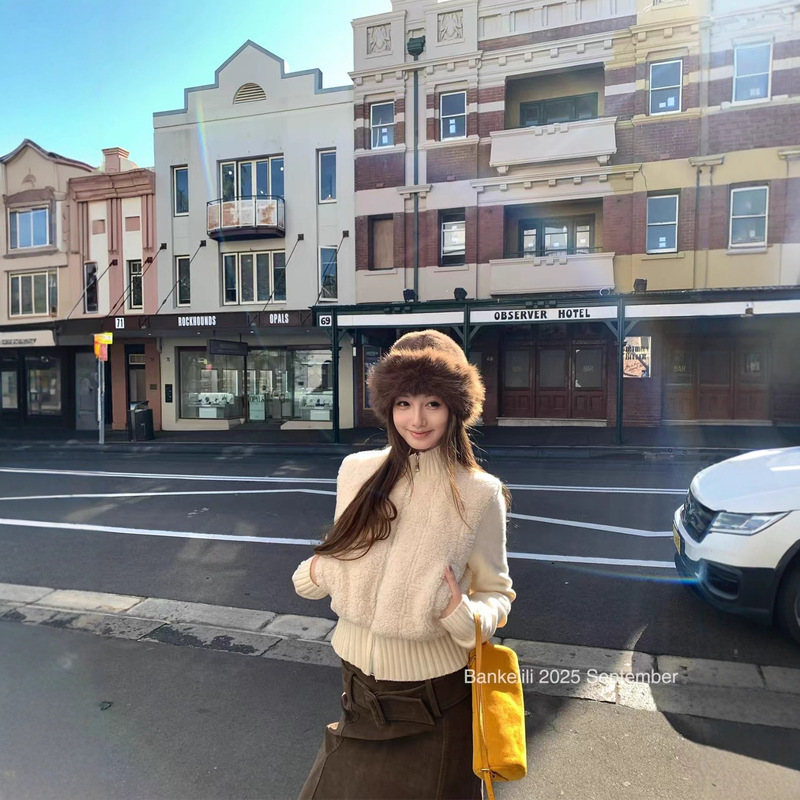板栗可可Bankelili9.22/20点'乖嗲小奶卷'针织拼接毛毛拉链外套女|undefined