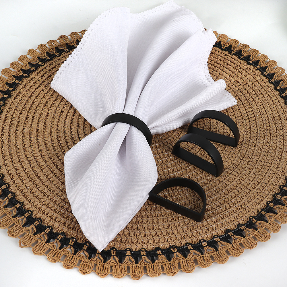 Estilo occidental simple en forma de D negro servilleta anillo metal geométrico servilleta hebilla boca paño anillo hotel restaurante occidental decoración mesa