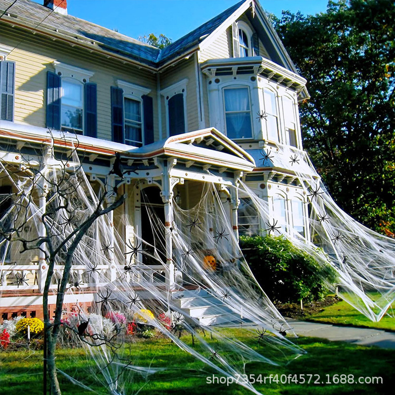 Decoración de Halloween accesorios araña telaraña algodón araña casa embrujada bar escenas de terror suministros de diseño de seda de araña transfronteriza