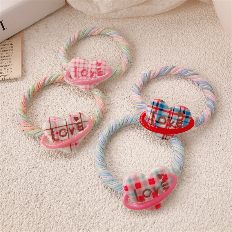 Nuevo anillo de cabello de amor a rejilla niña linda corda de cabeza de color grueso alta elástica universal banda de goma adornos para el cabello
