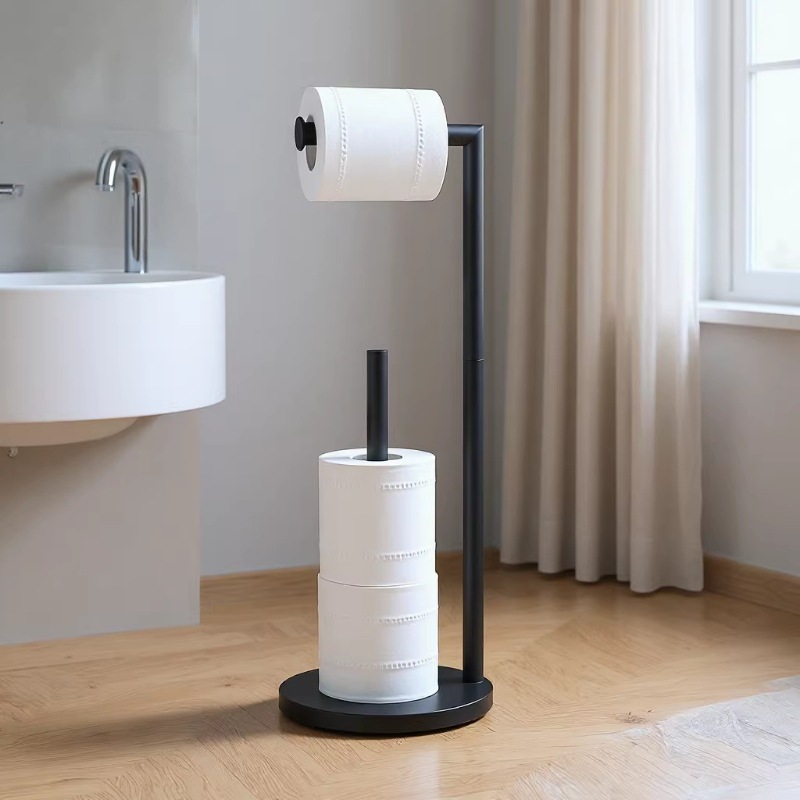 Cross-Border Floor-Standing Paper Towel Rack Stainless Steel Brushed Standing Paper Towel Rack Bathroom Storage Rack Black Bathroom Toilet Paper Rack