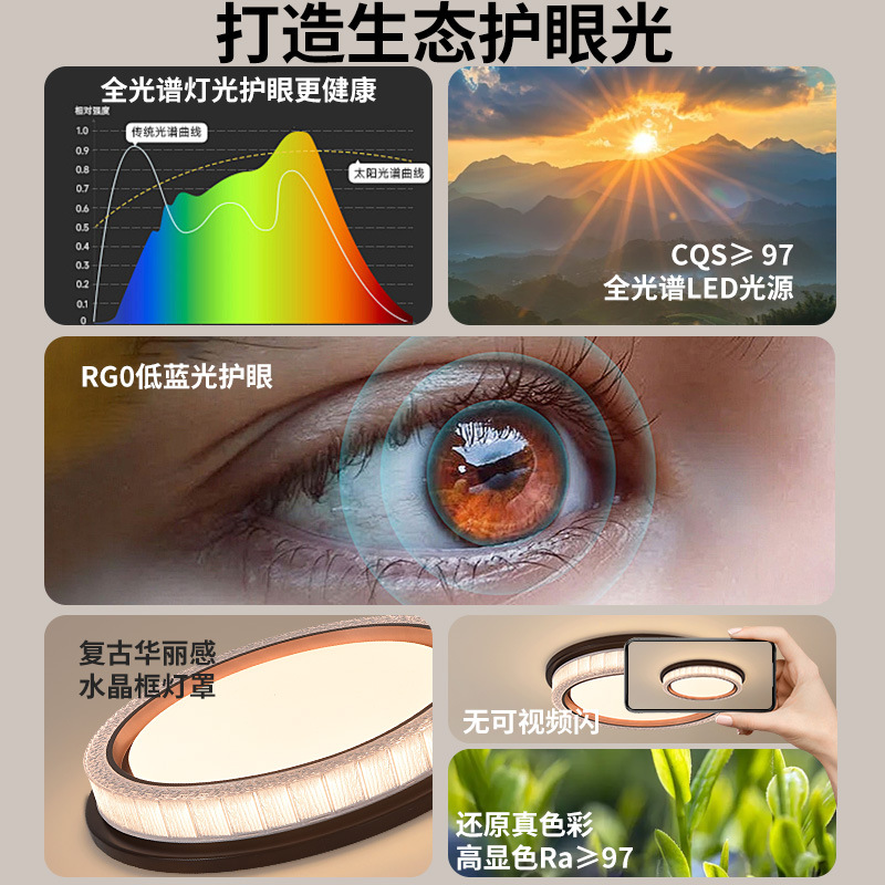 Lámpara de Techo de Cristal para Dormitorio 357L de Hierro y Acrílico, Protección Ocular, para Dormitorio y Estudio image 4