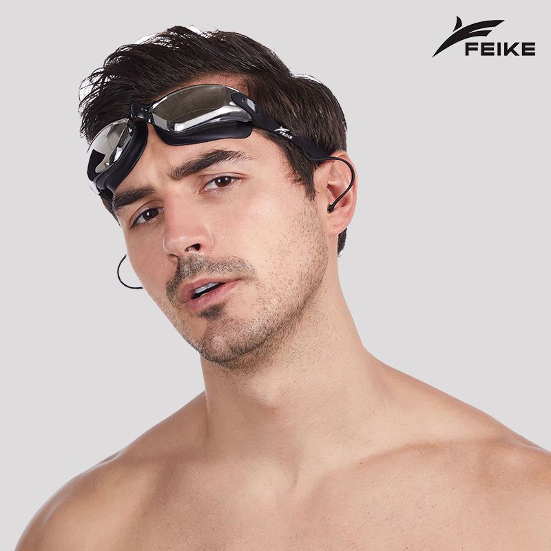 Gafas de natación para hombres de alta definición, gafas de natación anti-neblame para adultos, niños y niñas con tapones de auriculares, gafas de natación de marco grande, cubierta de sombrero