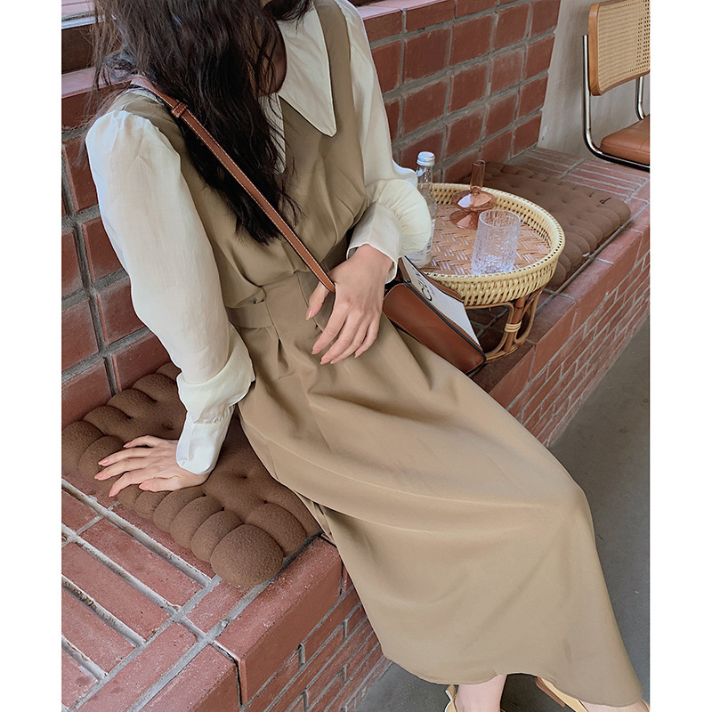 Ruiiishi Korean temperament waist slimming french doll collar parcel two dress women 2021 new long skirt