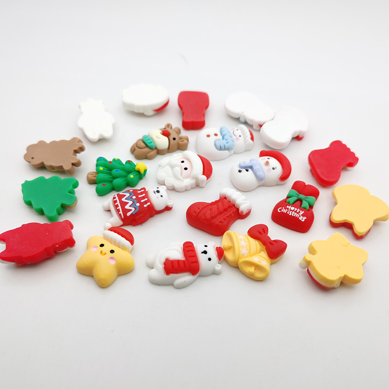 Navidad serie muñeco de nieve dibujos animados resina accesorios diy material horquilla cabeza cuerda agua parche caja del teléfono decoración