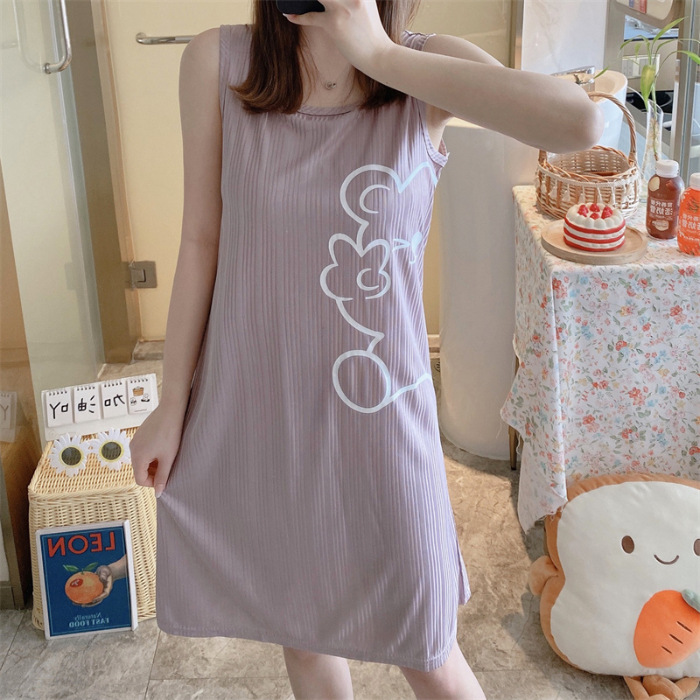 2024 chaleco de verano vestido de pijama con cojín de pecho de chicas de dibujos animados largo vestido sin mangas delgado ropa de hogar al por mayor