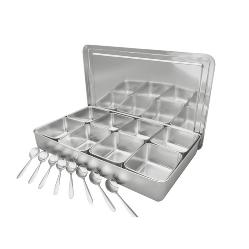 Commercial 304 stainless steel seasoning box seasoning jar set Japanese flavor box condiment square box food sample display box