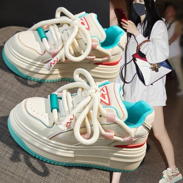 真皮小白鞋女春季2025年爆款新款厚底松糕小个子运动板鞋面包鞋子