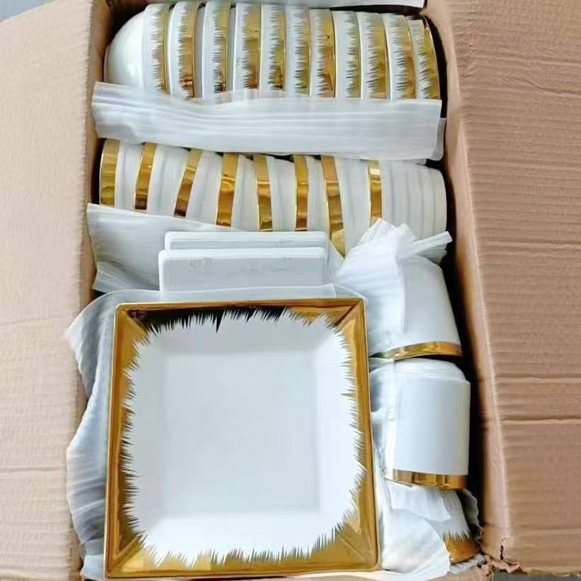 Ventas calientes de comercio exterior platos de cerámica platos de oro platos de cerámica platos de cerámica platos de oro mezclados paquetes aleatorios