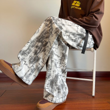 美式扎染灯芯绒休闲裤子男春季高街vibe卫裤宽松显瘦直筒运动长裤