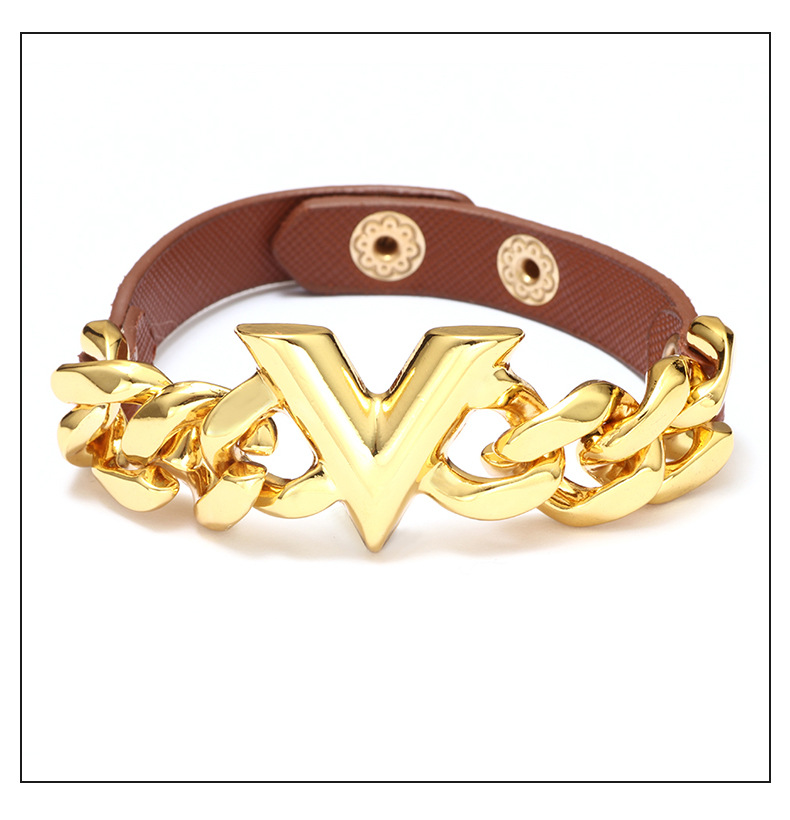 Simple Style V Shape Pu Leather Alloy Plating Unisex Wristband display picture 1