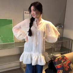 南法序曲2025秋季重工立体花朵抽绳衬衫韩代款设计感衬衣女高级感
