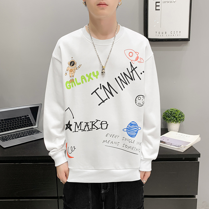 Felpa con cappuccio da uomo con top Instagram alla moda a girocollo, vestibilità ampia per la primavera autunno e versatile maglione per giovani come_voghion.com