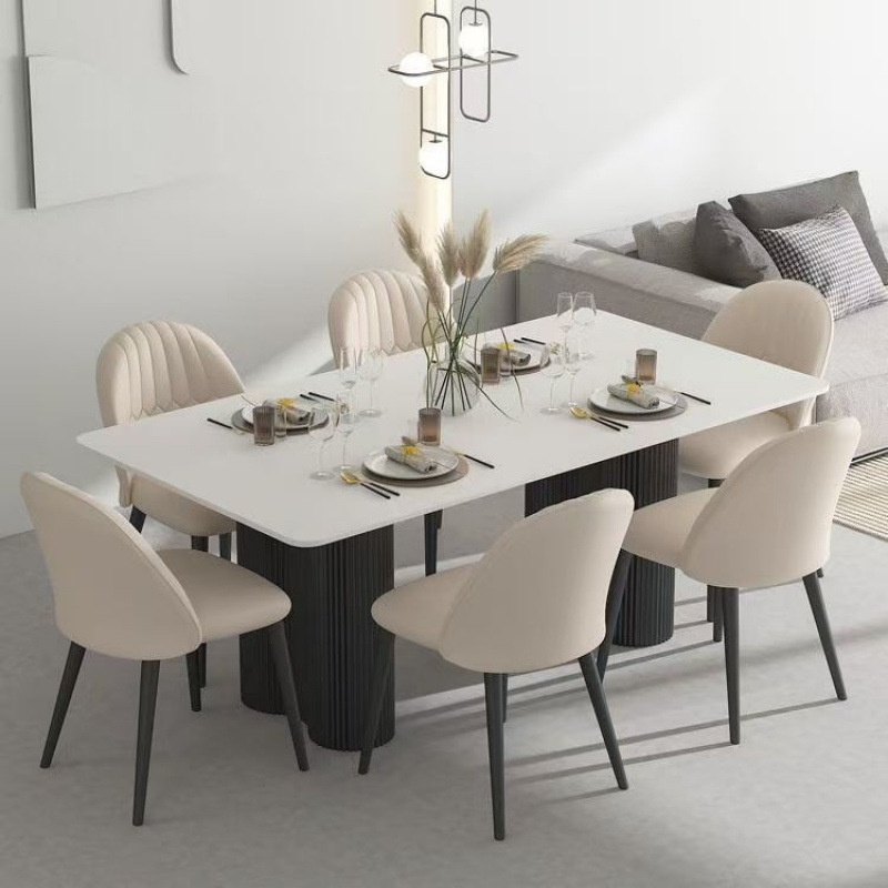 Mesas y sillas de comedor rectangulares de losa de roca minimalista Combinación de apartamentos pequeños Mesa de comedor de celebridades de Internet de lujo simple y ligera moderna para el hogar