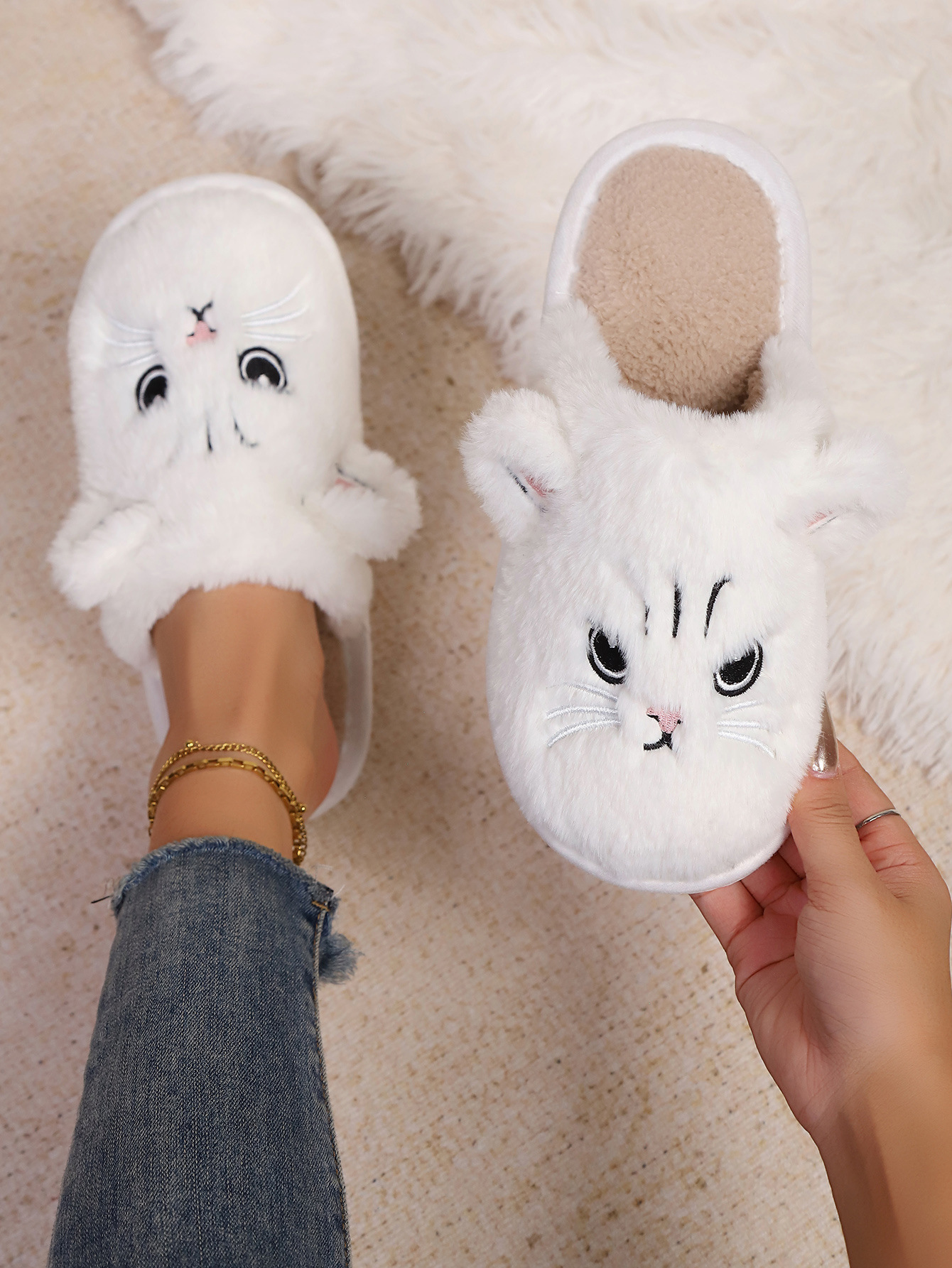 Baotou transfronterizo damas otoño invierno interior y exterior soleas cálidas de peluche zapatillas de algodón zapatillas de espuma EVA suela