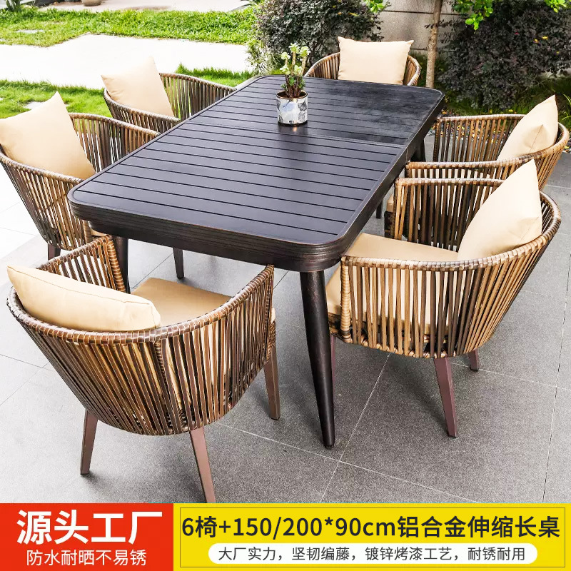 Mesas y sillas al aire libre Villa Patio Jardín Mesas y sillas Terraza de ocio Mesas de ratán Mesas de madera de plástico Combinación Mesas y sillas de ratán al aire libre