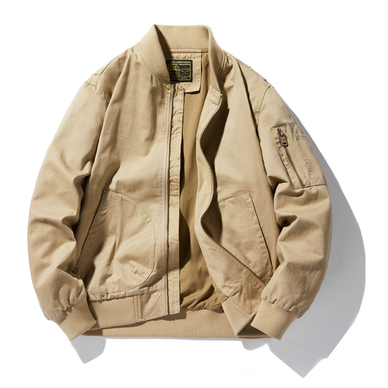 Baseball uniform, pure cotton spring and autumn loose oversized pilot trendy workwear, baseball collar, functional_voghion.com
