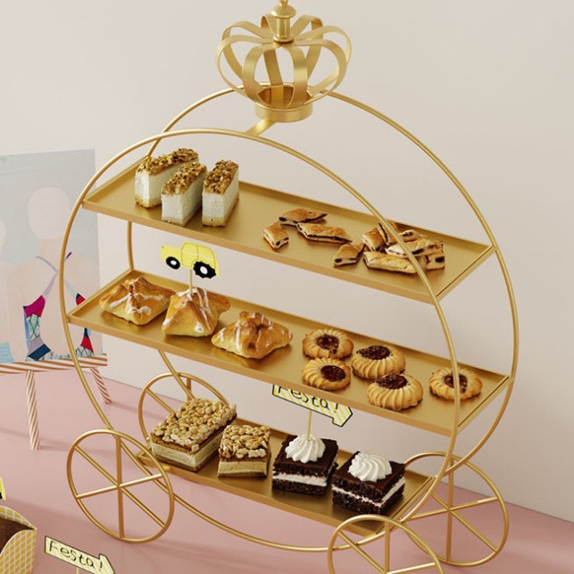 Estante de exhibición de mesa de postres de corona europea, decoración de bodas, té de la tarde, soporte para pasteles de tres capas, plato de decoración de pasteles dorados