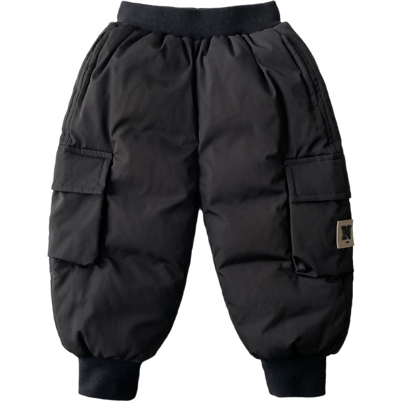 Wind Valley 2023 Зимние новые детские брюки Теплые черные пуховики Универсальные свободные брюки до щиколотки для мальчиков Модные