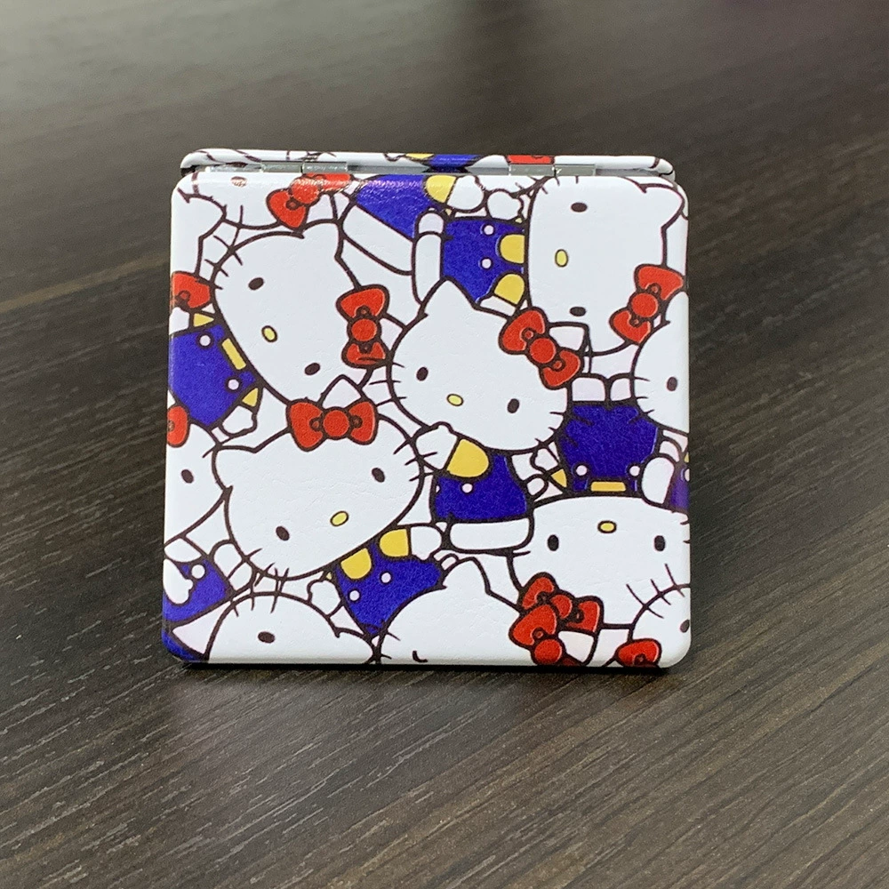 Handheld Folding Mirror (Hello Kitty) Cute Custom Print, Compact 7.1×6.7 cm for Students