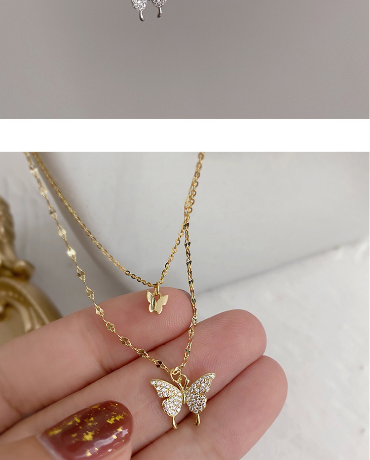 Fashion Butterfly Copper Inlay Artificial Gemstones Layered Necklaces 1 Piece