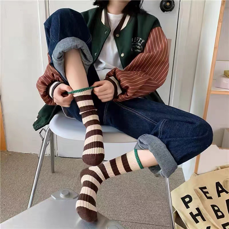 Unisexe Style Japonais Bande Coton Crew Socks Une Paire display picture 3