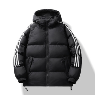 2024 Autumn and Winter New Men's Fashionable Brand Hooded Three Bars Korean Style Thickened Fashionable Sports Casual All-match Jacket