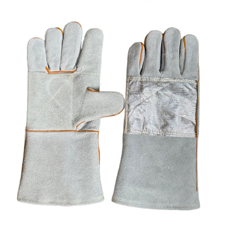 AB二层芯皮手背铝箔掌心手枪拖双层防火线35厘米高温防护焊接手套