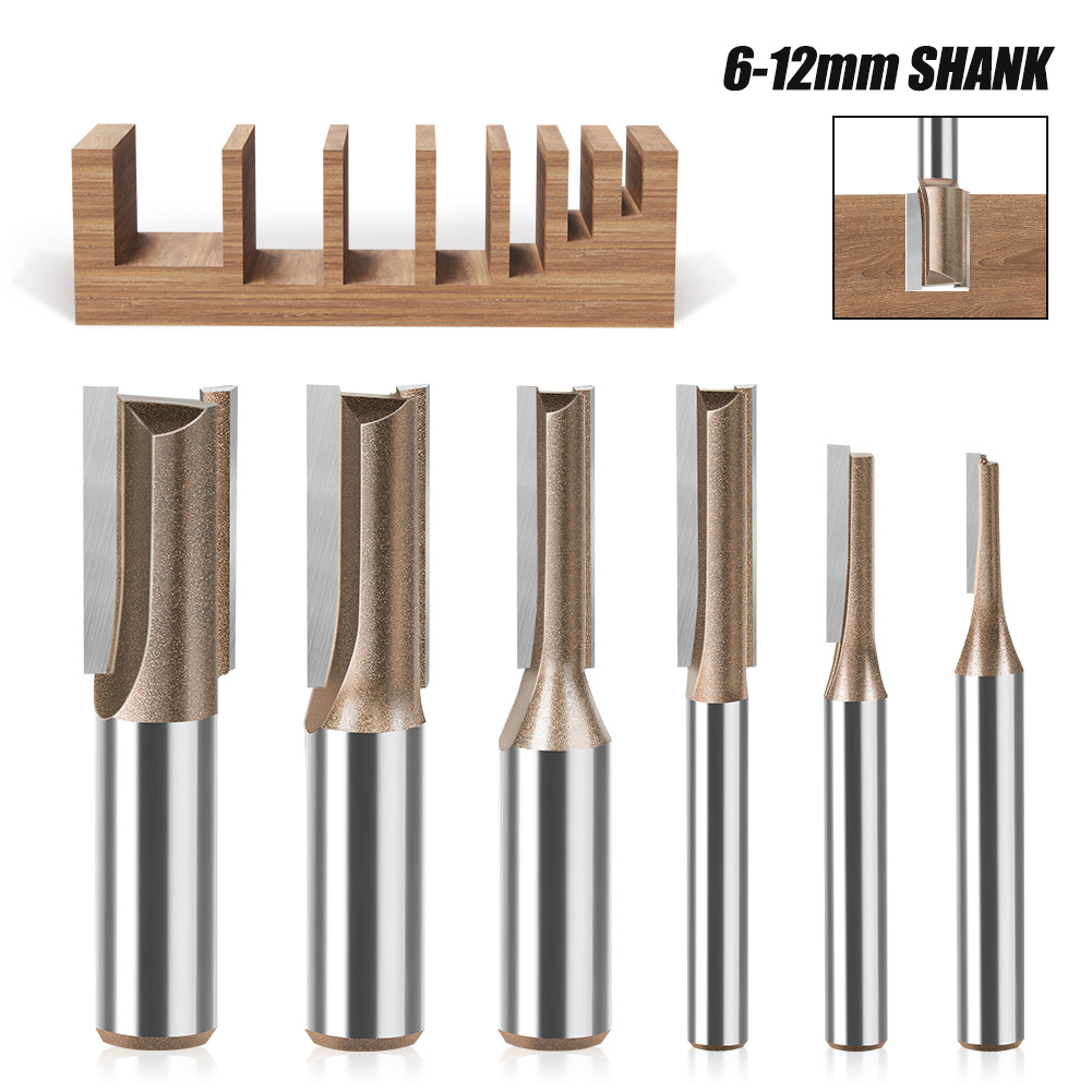 6柄12柄专业级合金双刃直刀开槽刀木工铣刀拉槽刀修边机雕刻机刀