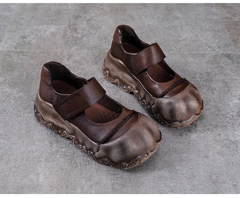 Giày Mary Jane nữ đế dày da bò cổ điển quai ngang Velcro — Màu nâu chi tiết 13