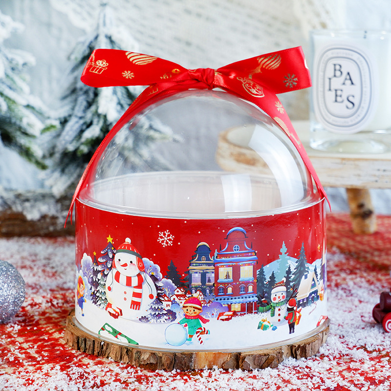 圣诞节蛋糕盒抱抱桶手提慕斯球5寸透明水晶球网红烘焙新年包装盒