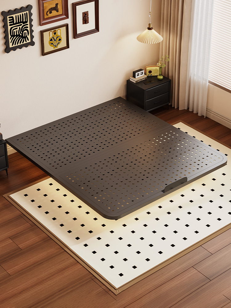 Floating Bed Wrought Iron Double Bed Modern Minimalist Home Use Small Apartment No Headboard Bed Frame Slatted Frame Carbon Steel Frame Bed