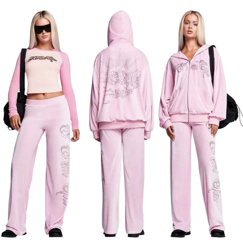 I.Am.Gia 2025 New Autumn and Winter Hooded Casual Long-Sleeved Loose Letter Hot Diamond Zipper Sweatshirt Suit