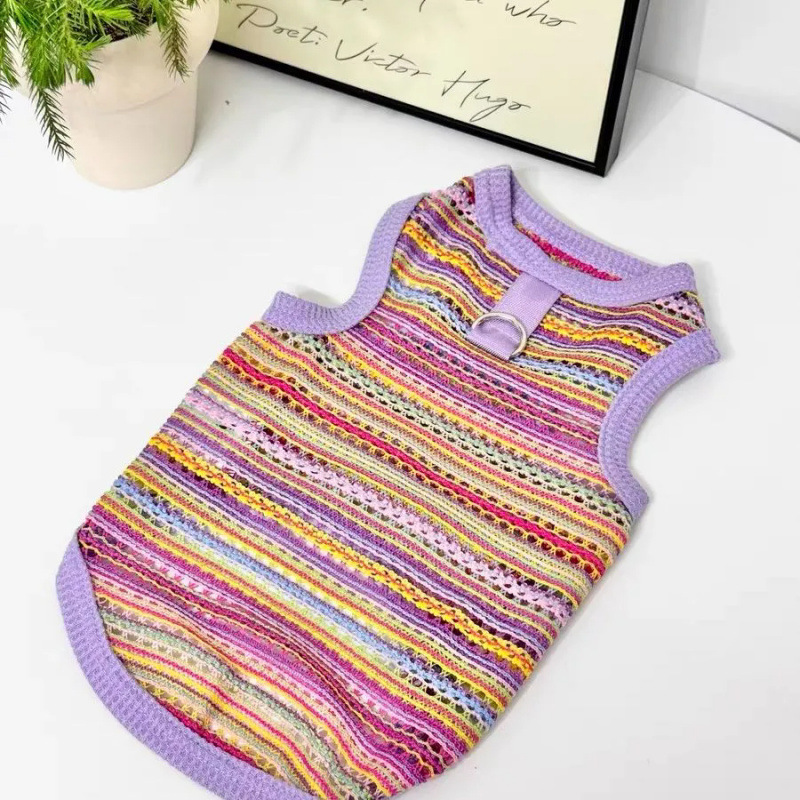 Ropa de mascotas de verano delgada rayas huecas transpirables tracción chaleco de color que osos bipedas ropa gato perro