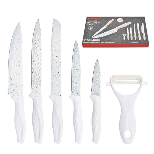 White Spray Tail Handle Six-Piece Kitchen Stainless Steel Knife Set Colorful Gift Box Kitchenware Set Complete Set