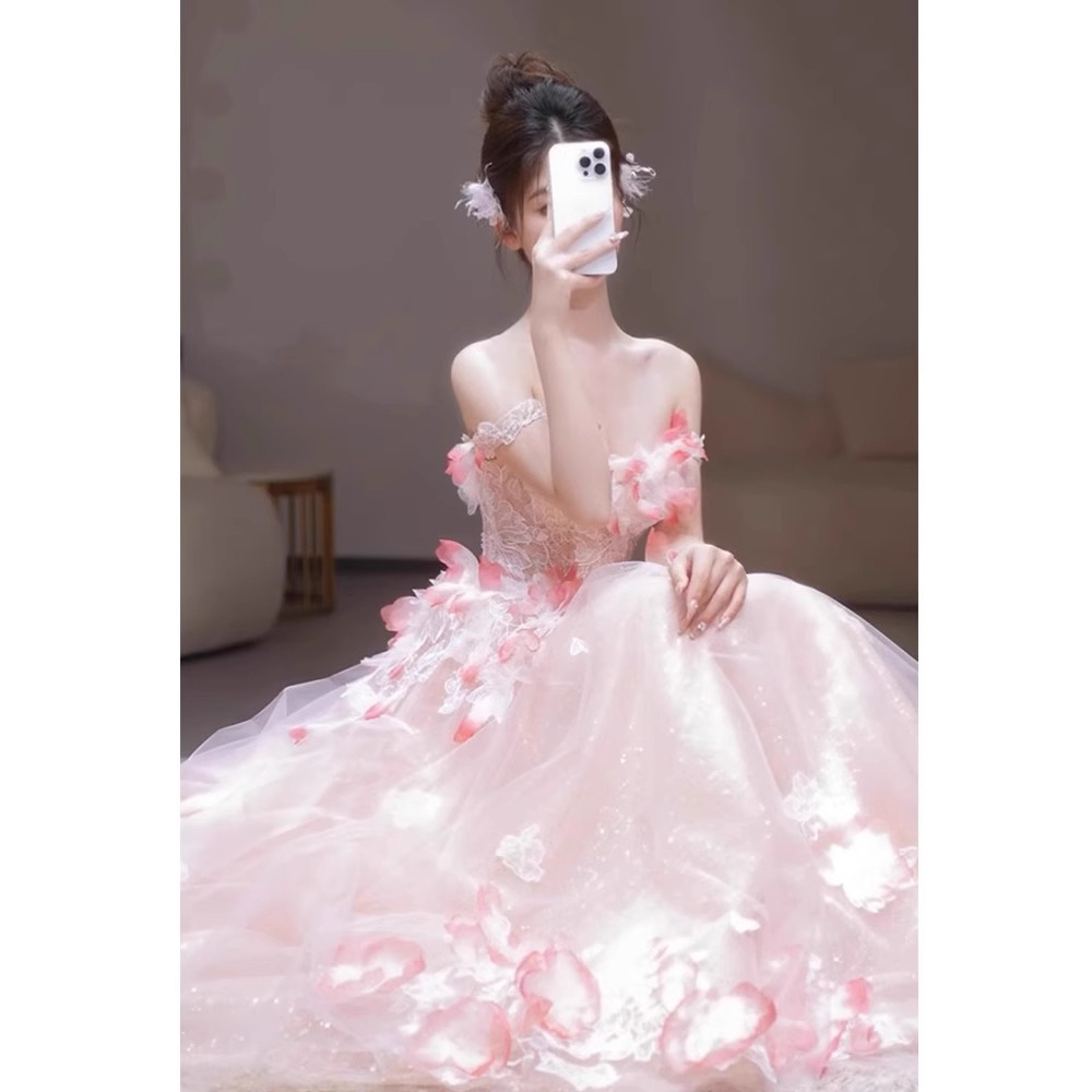 Vestido de noche rosa para mujer, vestido de compromiso con flores de un solo hombro, banquete de cumpleaños, anfitrión, ceremonia para adultos, vestido de brindis, novia