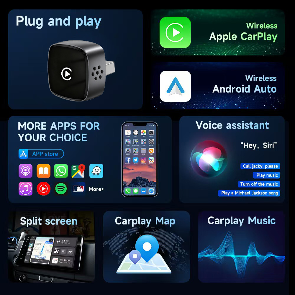 Carplay Box Wireless Connection Wired to Wireless Car Navigation Auto Two-In-One Portable Adapter