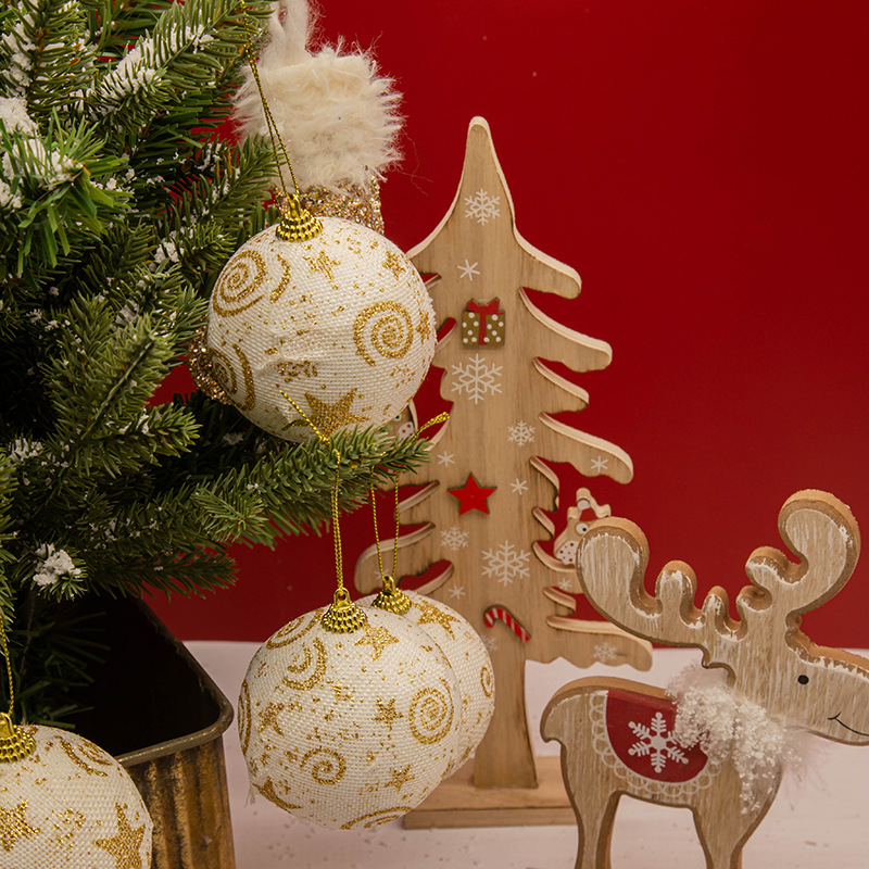 En stock Navidad colgante bola decoraciones 8m3 paquete tela impresión espuma Navidad bola fiesta suministros colgante bola