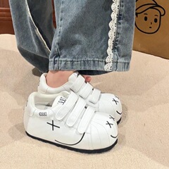 女童内增高丑萌大头厚底面包小白鞋春秋新款魔术贴百搭休闲运动鞋