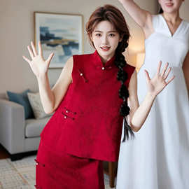 红色敬酒服新娘高级感小个子结婚套装旗袍新中式订婚礼服平时可穿