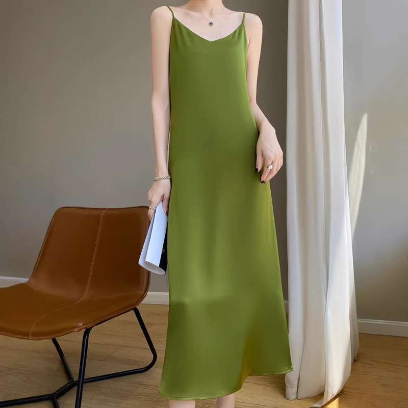 2026 Summer New Style V-Neck Satin Suspender Long Dress, Fashionable French Satin Style Sleeveless Inner Dress 2026 Summer New Style V-Neck Satin Suspender Long Dress, Fashionable French Satin Style Sleeveless Inner Dress