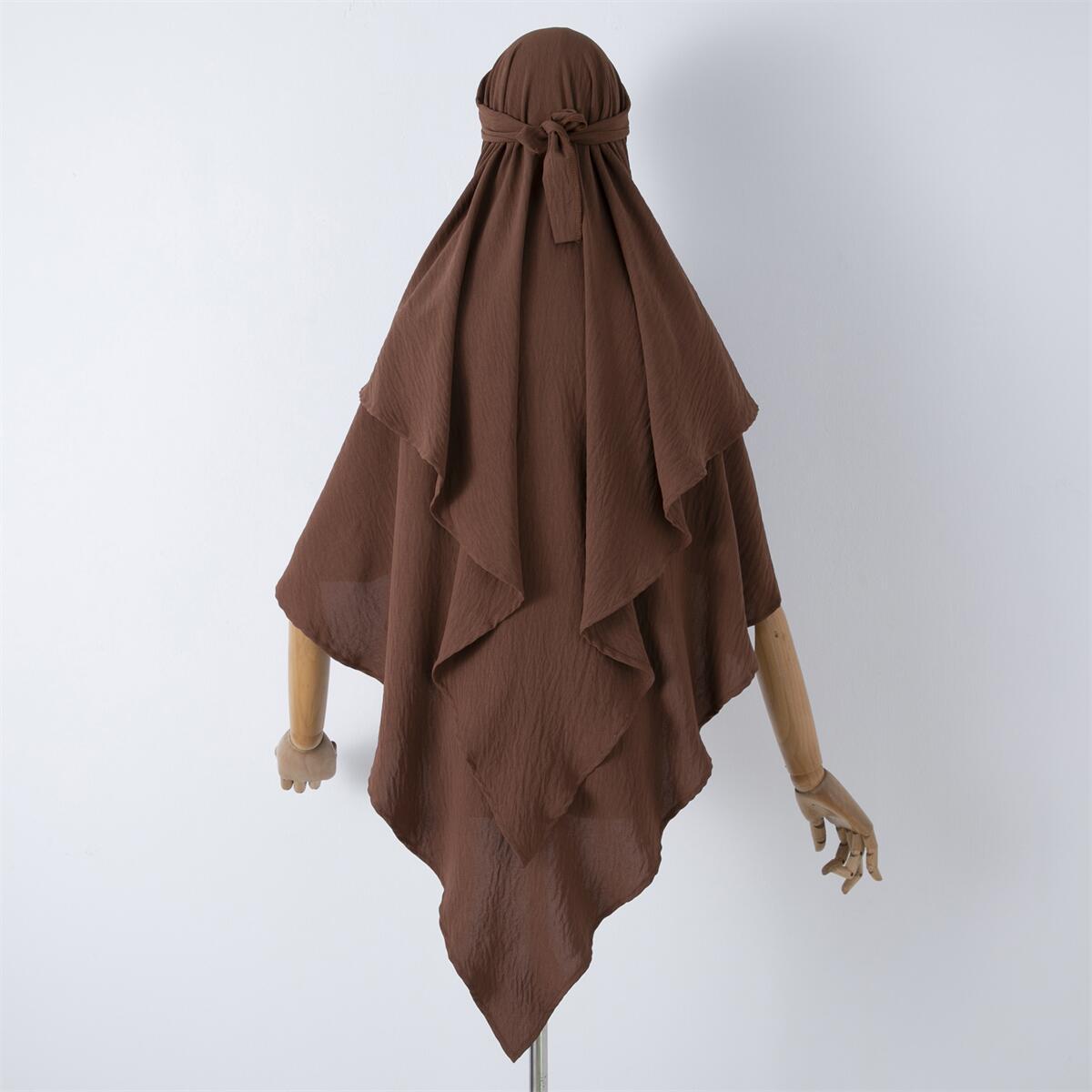 Damenbekleidung einfarbige Spitze Muslim Doppelschicht Kopftuch_voghion.com