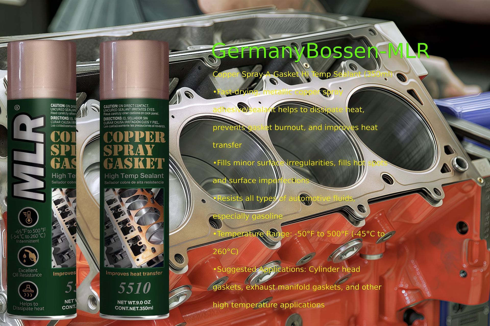 Mlr Spray-Type High-Temperature Resistant Metal Copper Gasket Sealant Spray Copper Glue 5511 450ml