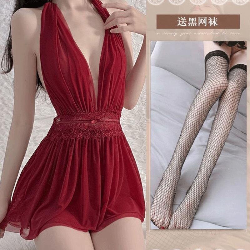 버건디 [T팬츠 포함] + 블랙 망사스타킹