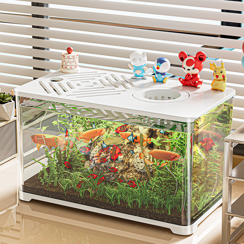 新款生态鱼缸客厅桌面透明豪华造景带晒台乌龟缸微景观小型斗鱼缸
