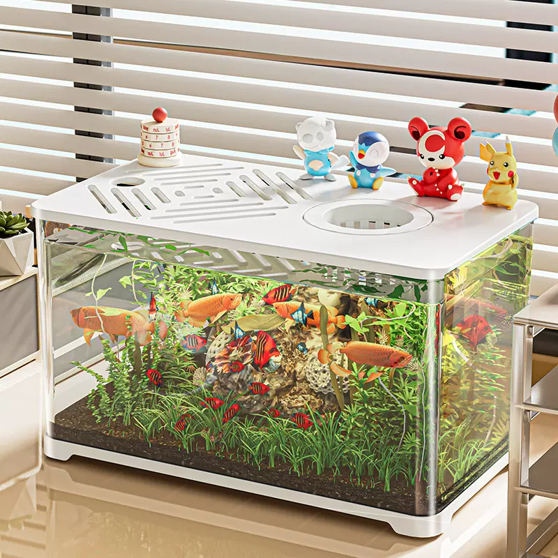 新款生态鱼缸客厅桌面透明豪华造景带晒台乌龟缸微景观小型斗鱼缸