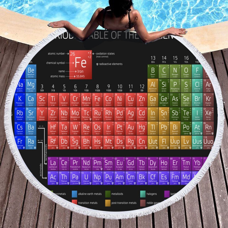 Round Beach Towel Periodic Table of Elements Bath Towel Digital Printed Towel Yoga Mat Shawl Microfiber Quick-Drying